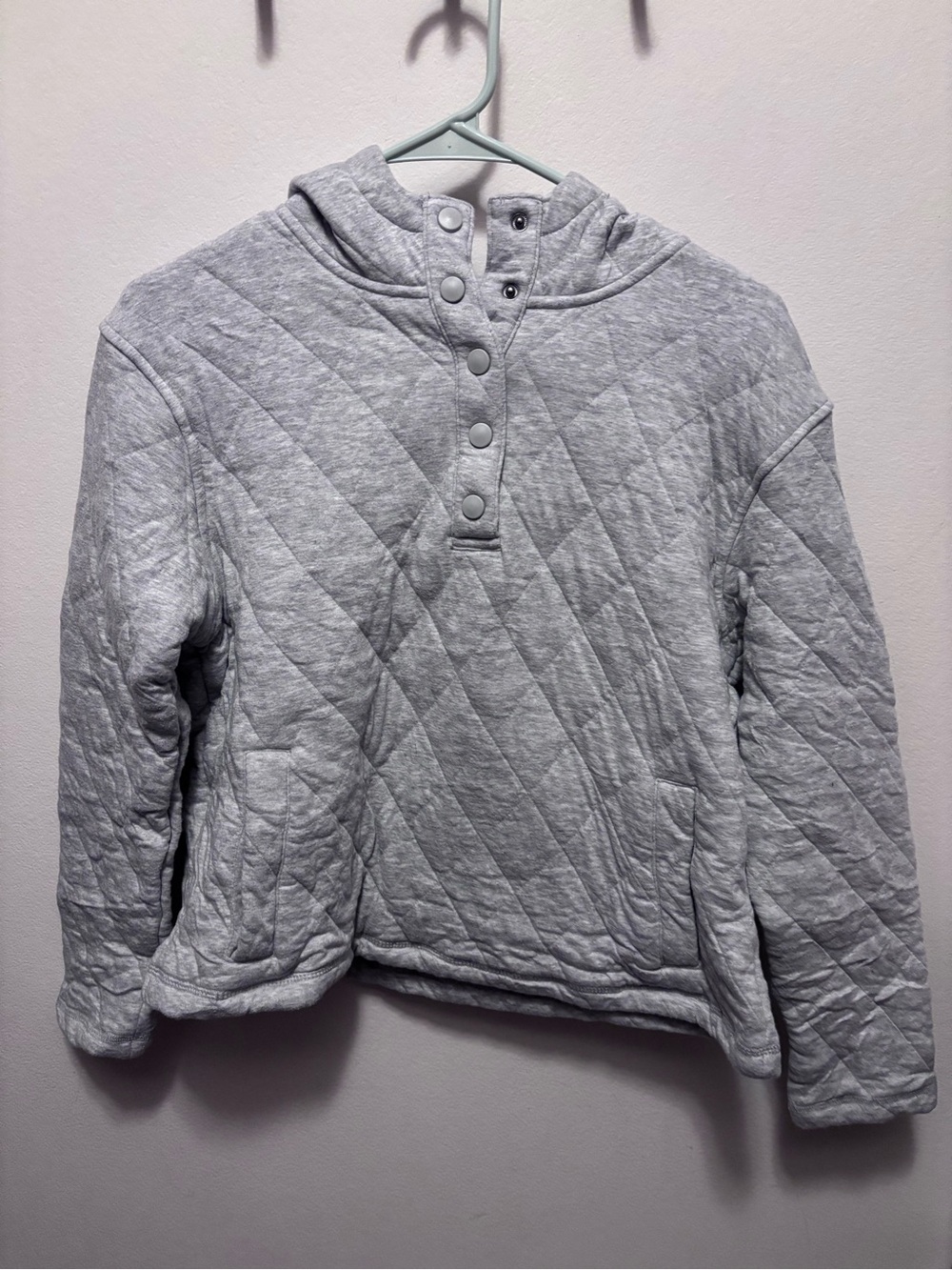 Lands' End Light Gray Quilted Snap Pullover Hoodie
